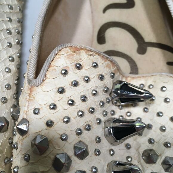 Sam Edelman Addy Spiked Studded Snake Embossed Leather Flats 9.5 Cream/Silver - Picture 12 of 12